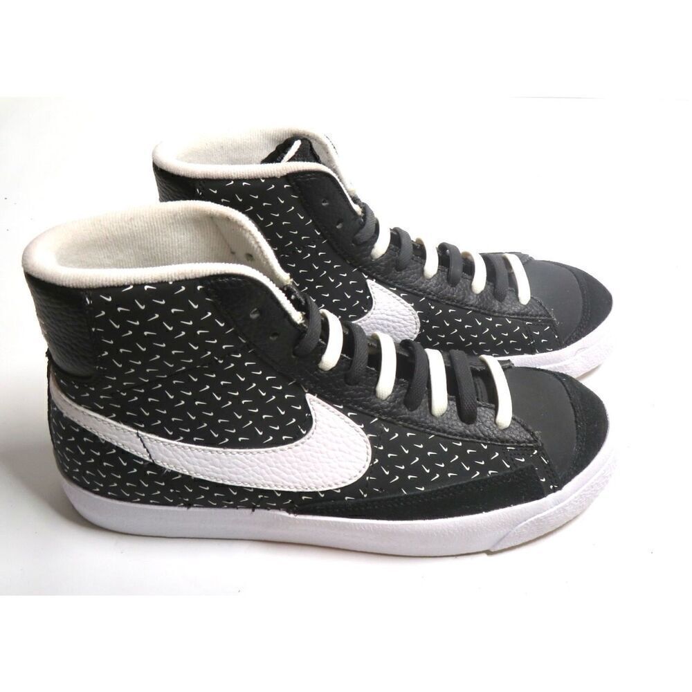 Nike Blazer Mid '77 Polka Swoosh Hi Top Sneakers Black White Boys Size 7 Women 9